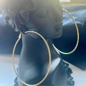 Bold 4” Gold Bamboo Textured Hoop Earrings